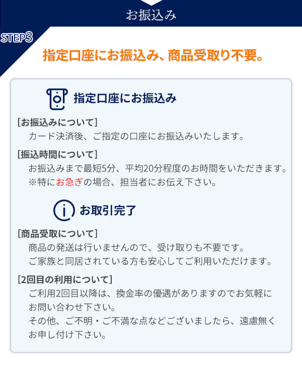 クレジットカード現金化の利用の流れ③お振込み